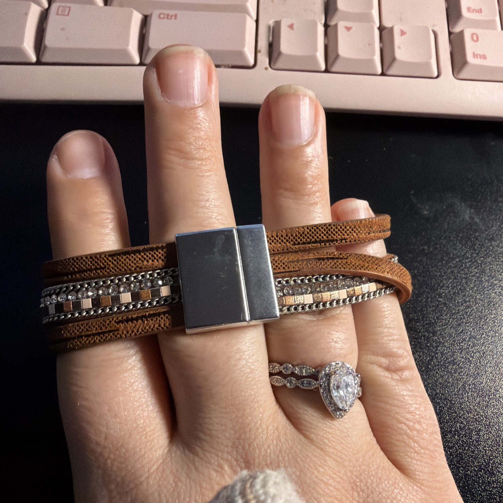 Ryze Magnetic Closure Cuff Multi Leather Beaded Bracelet
