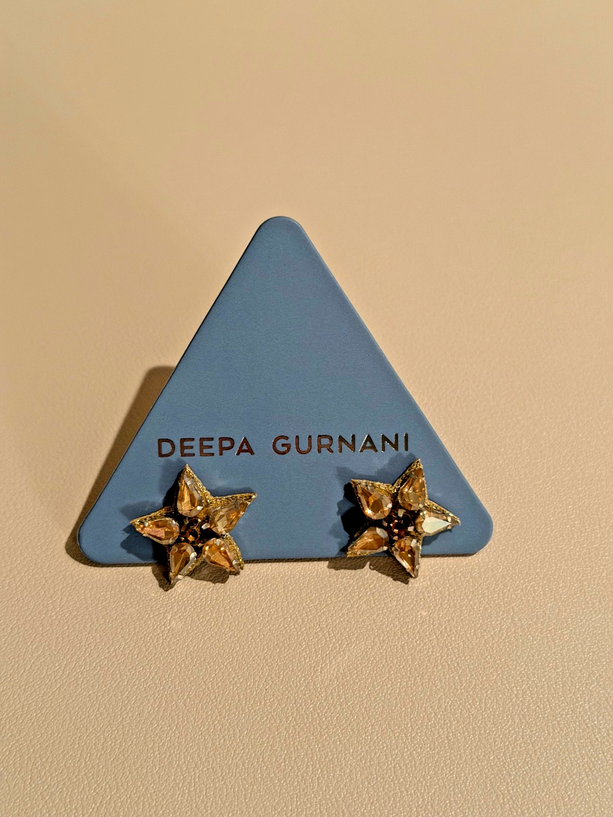 Deepa Gurnani Gold Star Post Earrings Lightweight with Leather Back