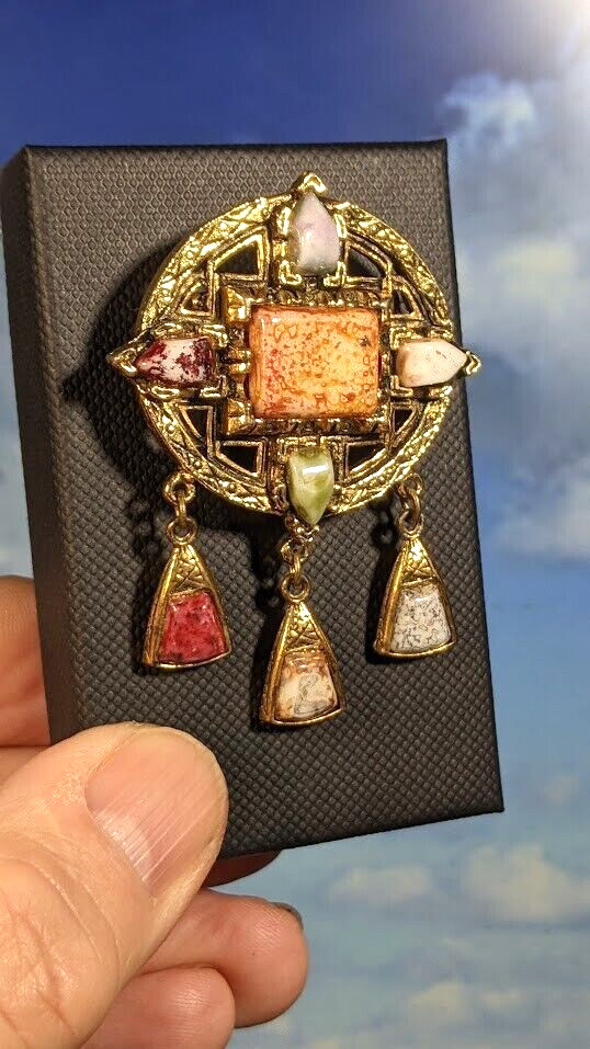 Vintage Celtic Knotwork Dangle Brooch, in Gift Box. 62mm x 45mm