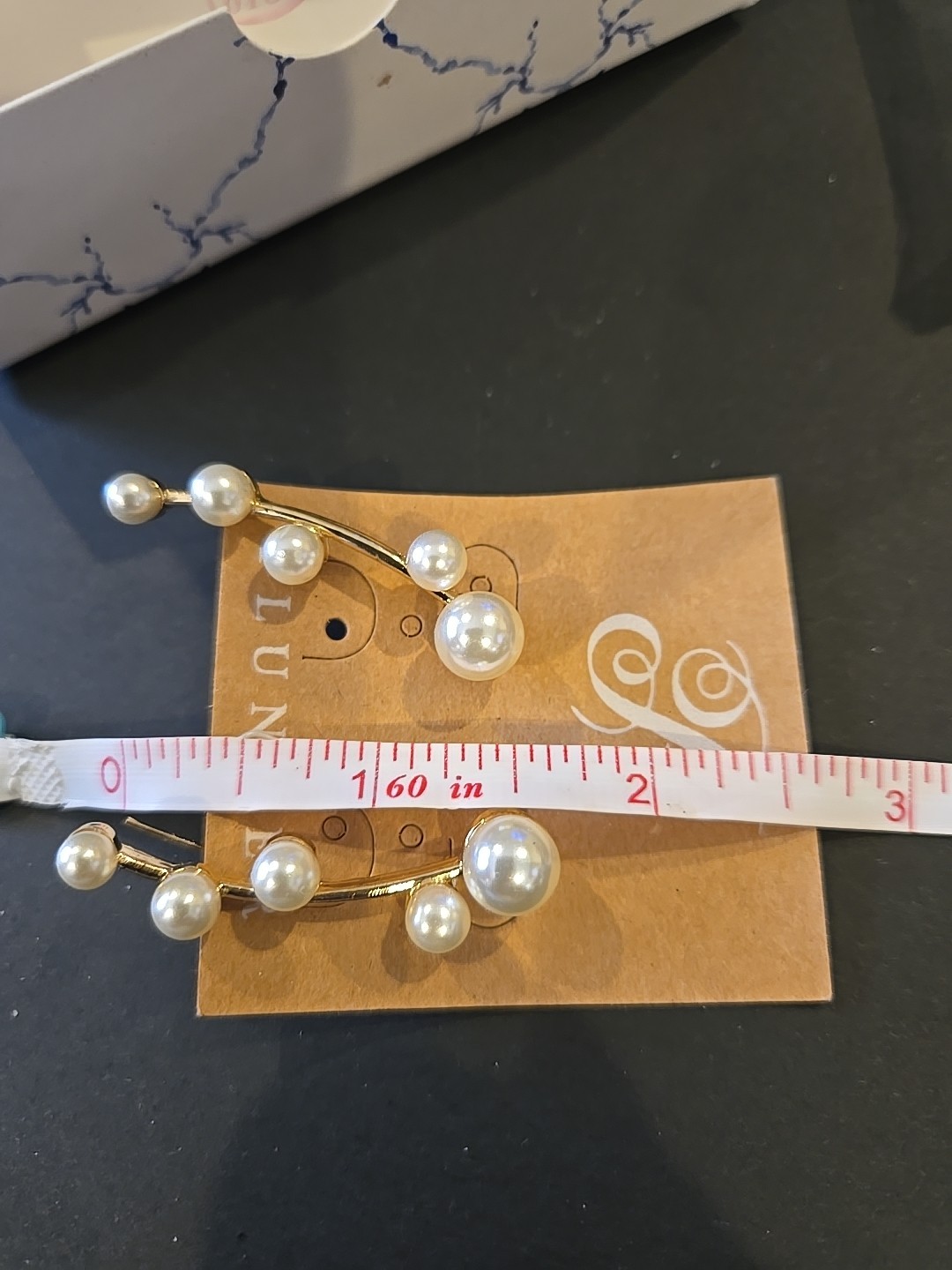 Plunder Jewelry Connie Bar Ear Crawler Gold Faux Pearl Dangle New Box (D-22)