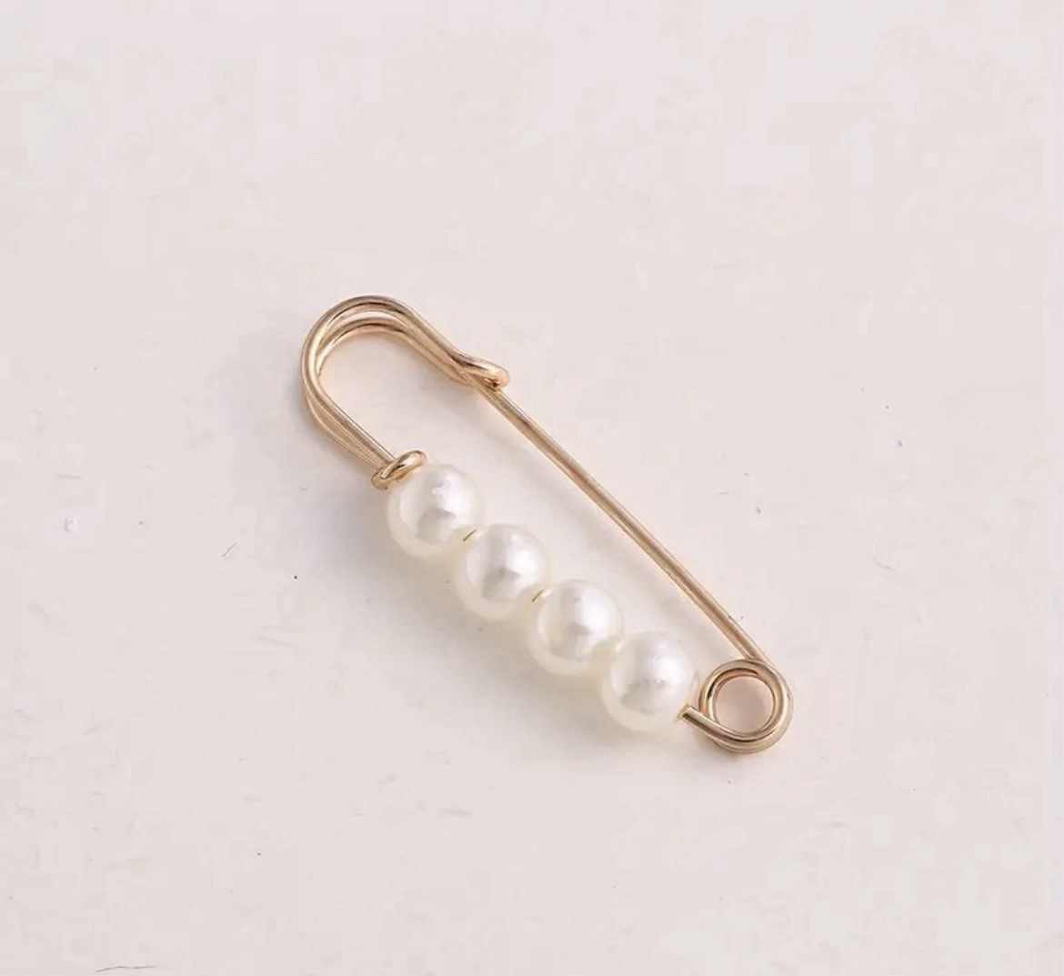 1 pcs Brooch Pin, 1 Pcs Safety Pin, Gold Tone, Faux Pearl, Rhinestone