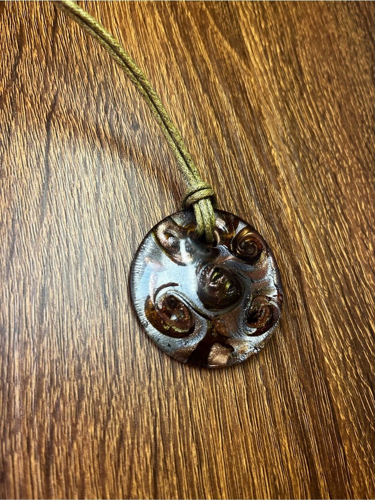 Handcrafted Glass Pendant Necklace in gold and Brown