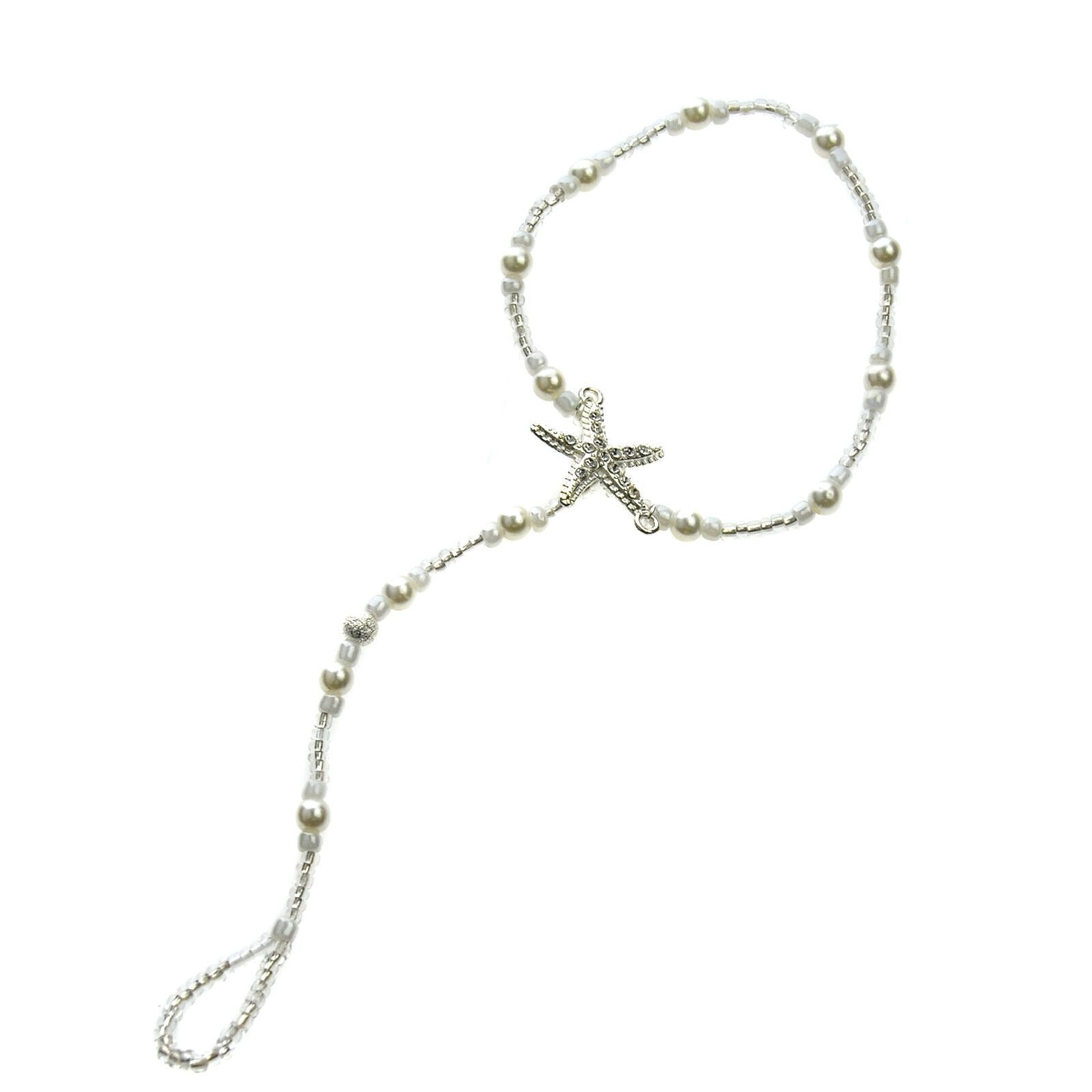 2 PC Barefoot Beach Sandal Anklet Starfish Pearls Wedding Bridal Foot Jewelry