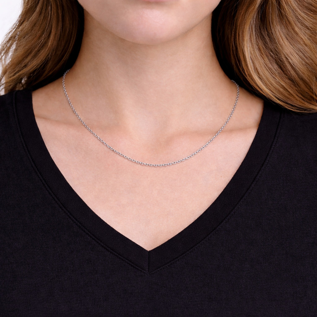Rhodium Plated Silver Cable Chain Necklace 1mm 17.4″-Unisex Jewelry Gifts