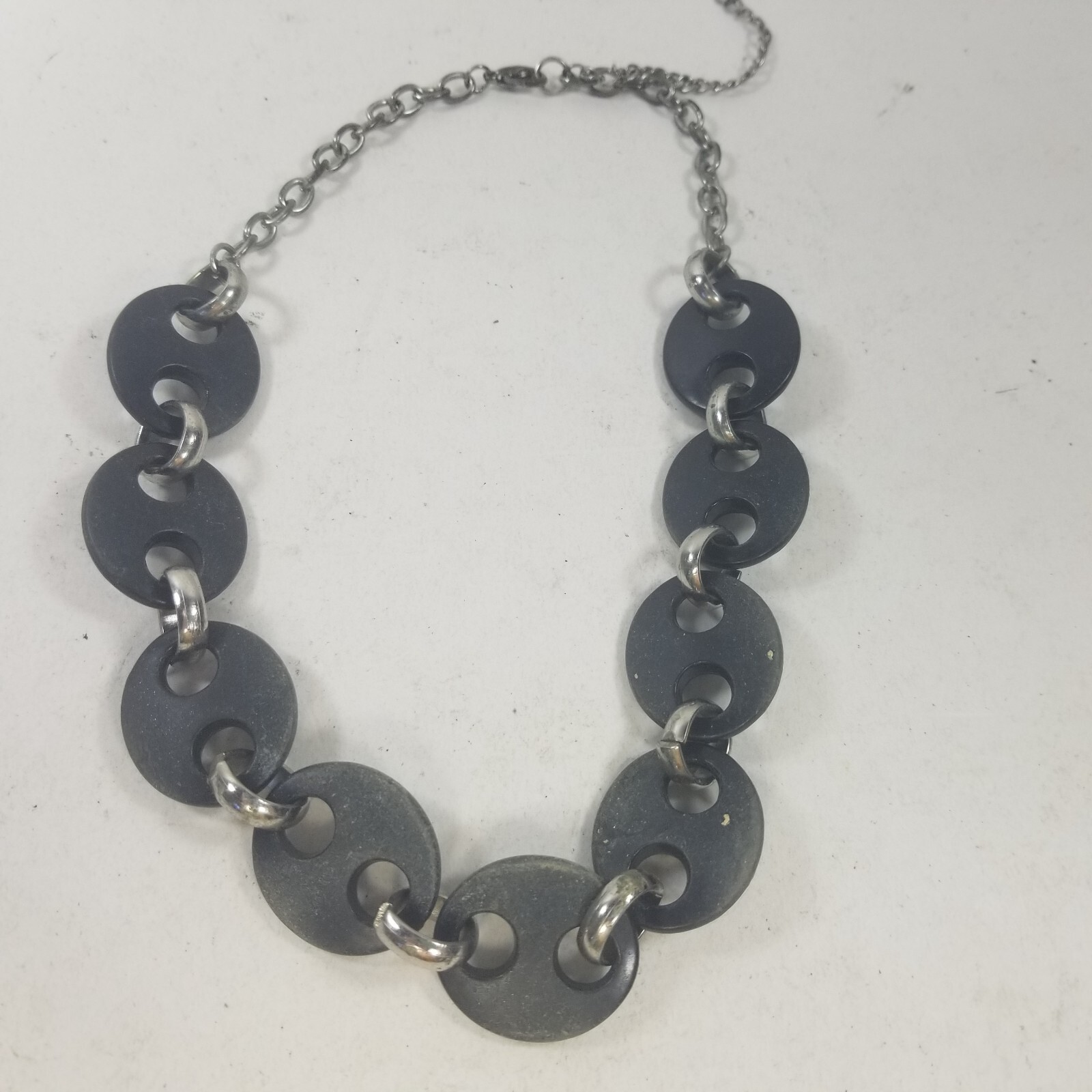 Chunky Black Gray Silver Tone Chain Link Necklace Choker Adjustable