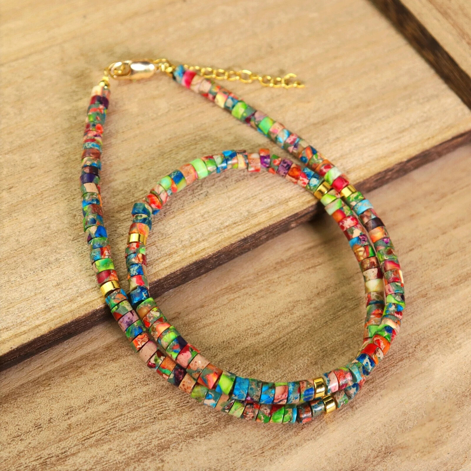 Galaxy Sea Sediment Jasper 2x4mm Gemstone Tube Beads Dainty Choker Necklace