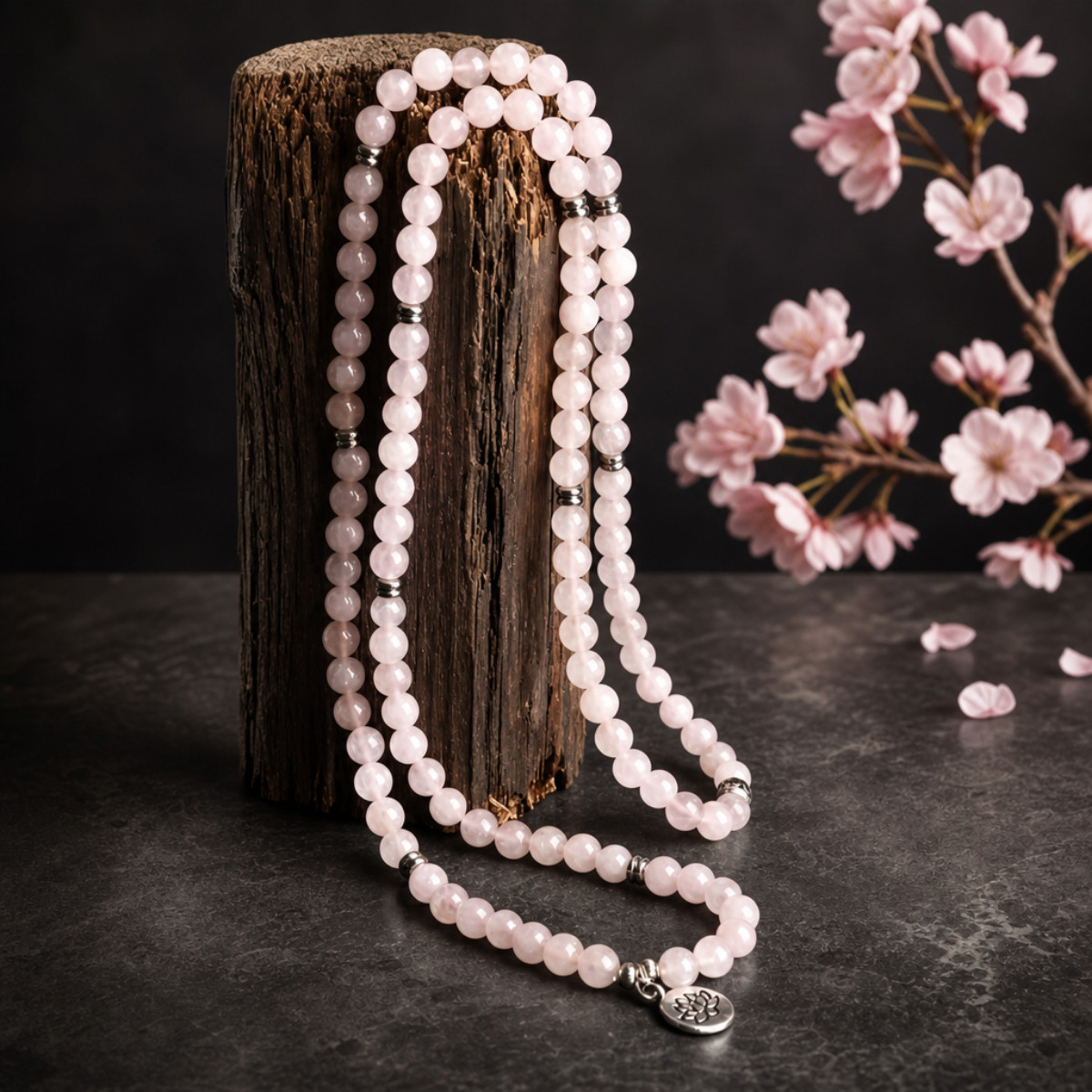 108 Mala Rose Quartz Bead Necklace Bracelet Lotus Healing Meditation Yoga Gift