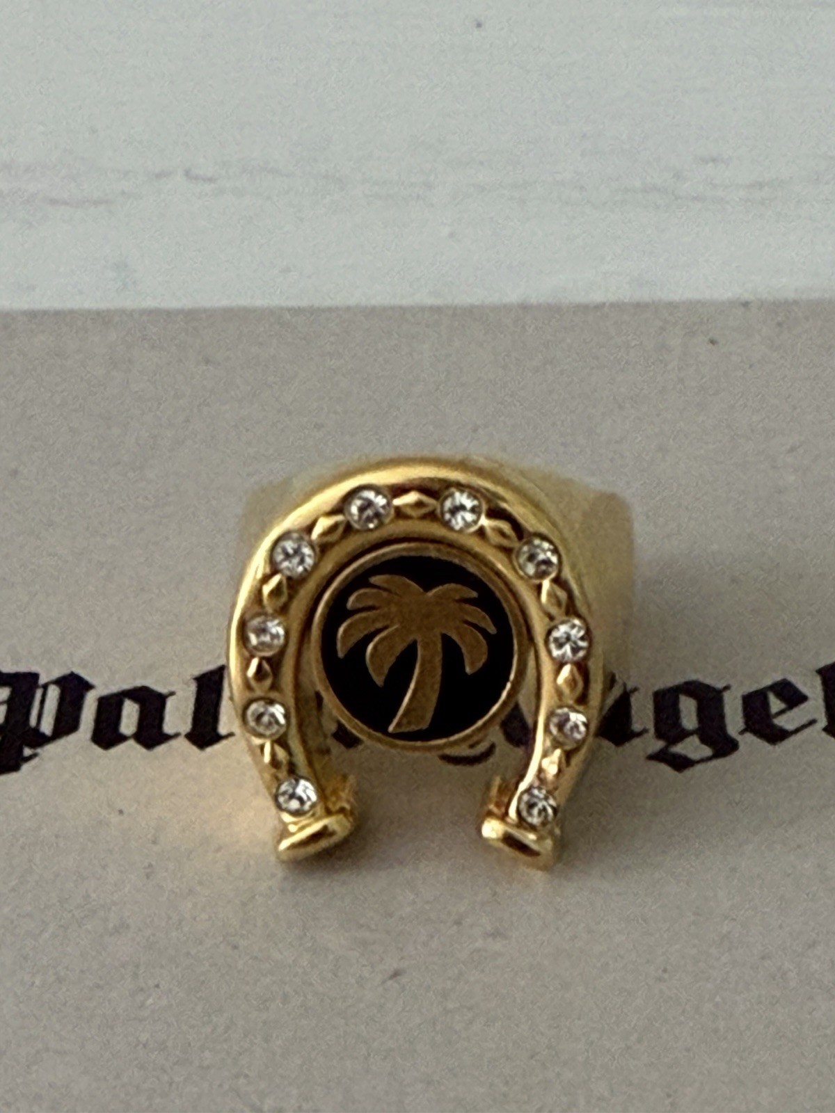 Adult Unisex Size 7 Palm Angels Gold Tone Horseshoe Rhinestone Embellished Ring