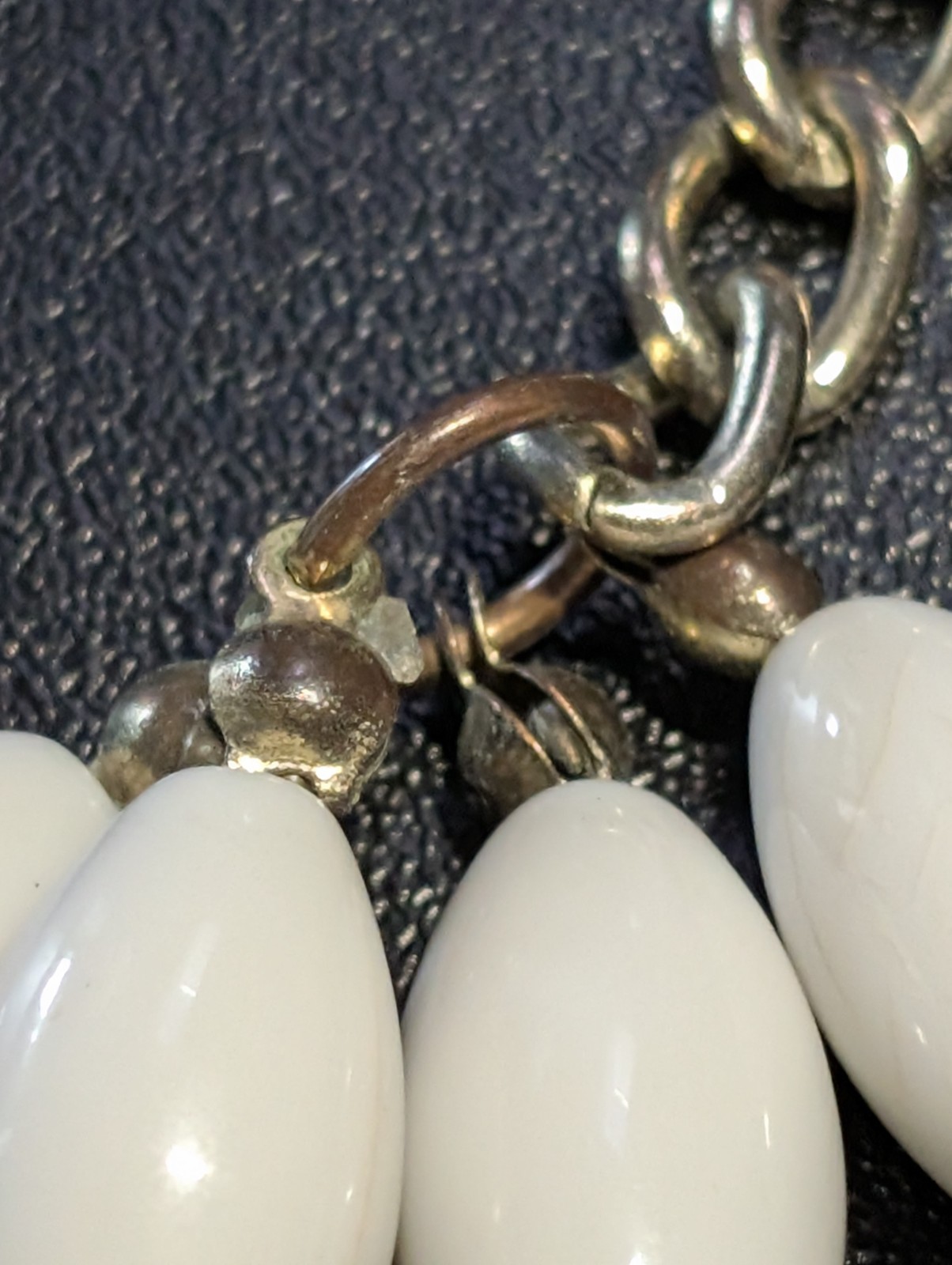 Chunky White Rice Bead Statement Necklace 3 Strand Bib Silver Tone Chain