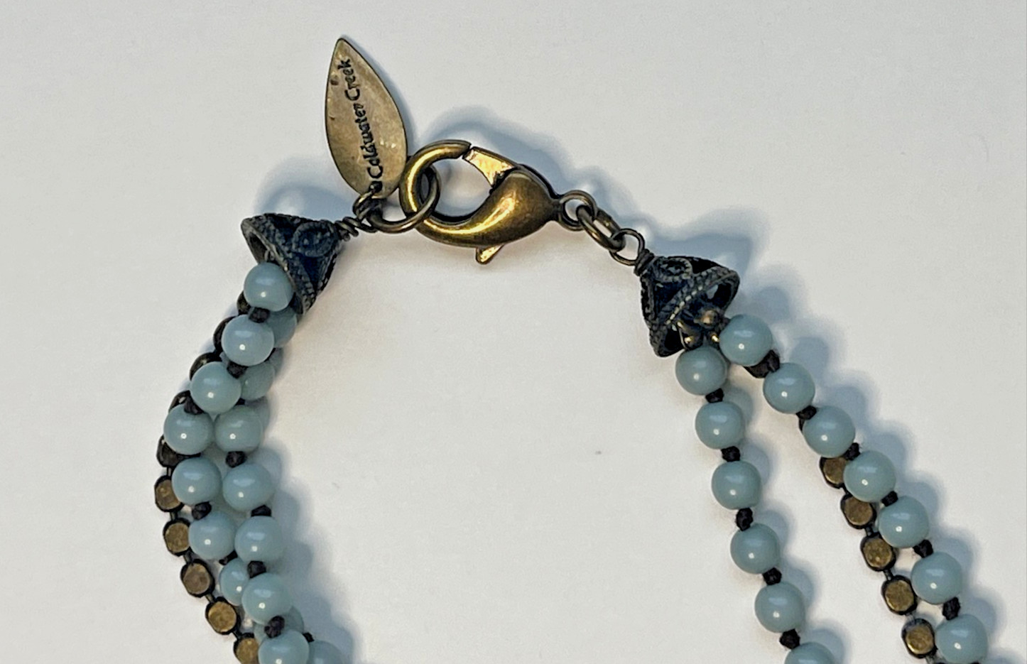 COLDWATER CREEK COPPER COLOR METAL ACRYLIC BLUE & LILAC BEADS BUTTERFLY NECKLACE