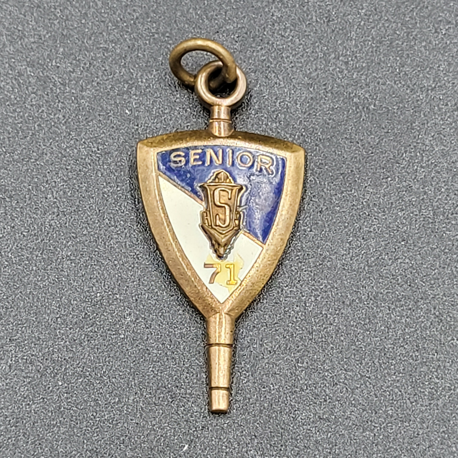 Vintage Jostens Senior Blue & Brass 1971 Shield Charm