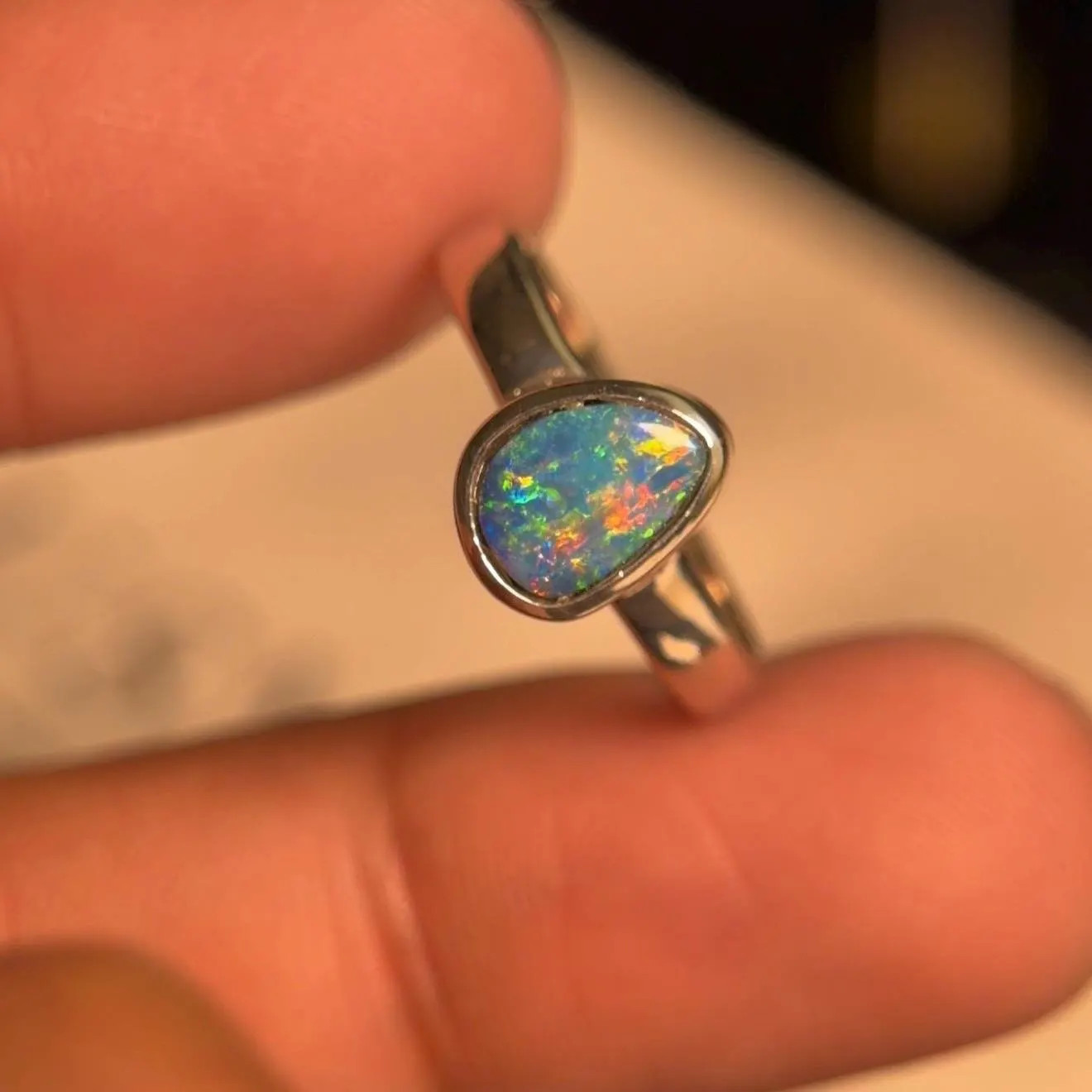 Natural Australian Fire Opal Ring, 925 Sterling Silver Handmade Statement Ring