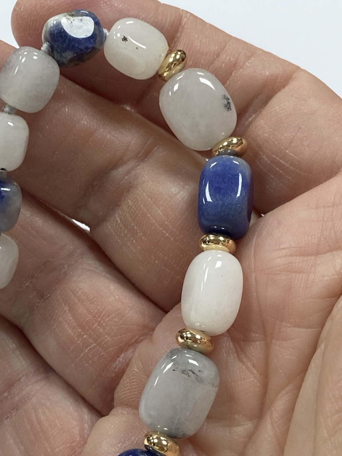 LR Branded gemstones beads Necklace up to 24″ in white and blue