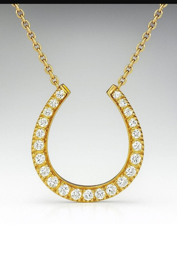 2.0CT Round Cut Mossanite Diamond Horseshoe Chain Pendant 14K Yellow Gold Plated