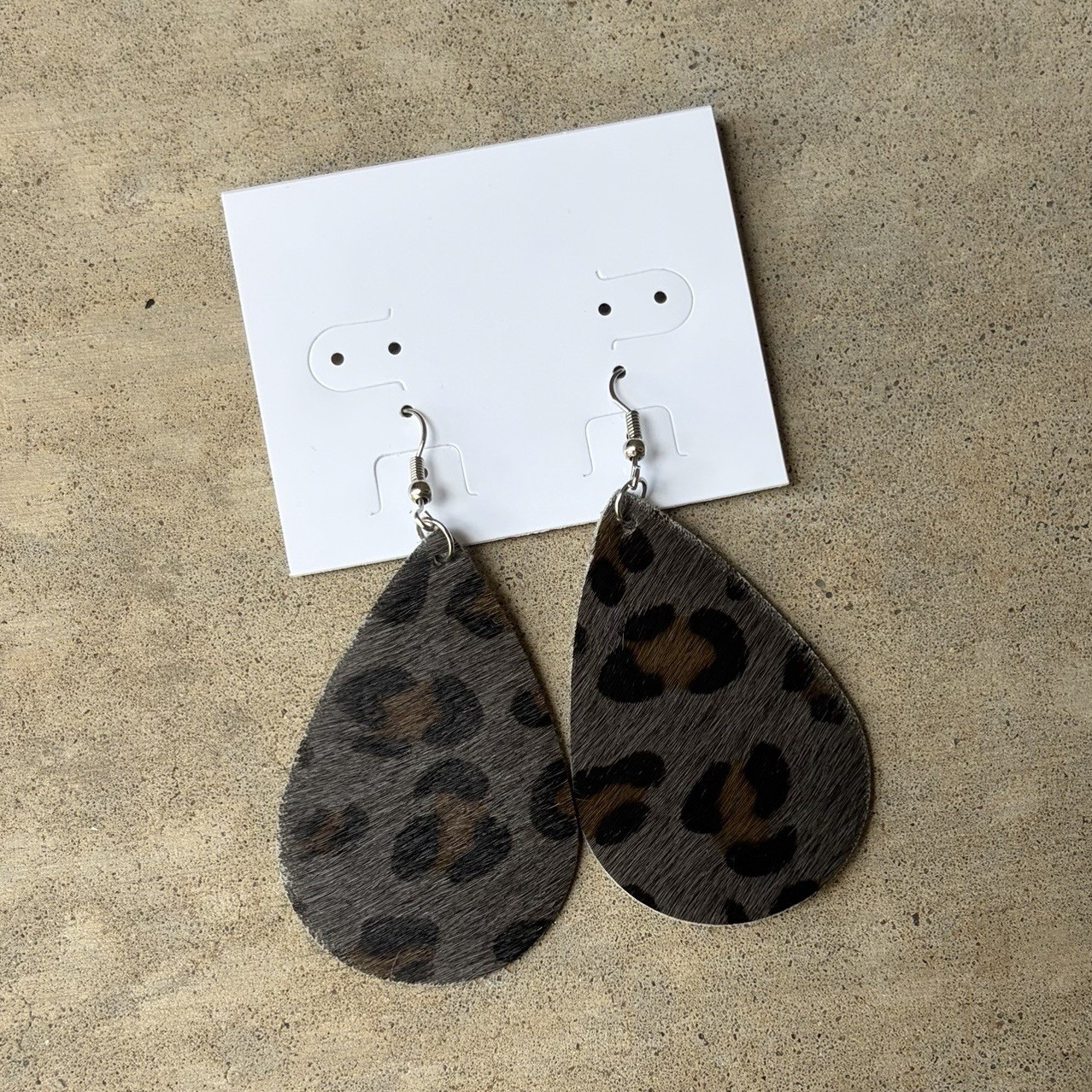 Faux Animal Fur Leopard Print Teardrop Dangle Hook Earrings Brown Black