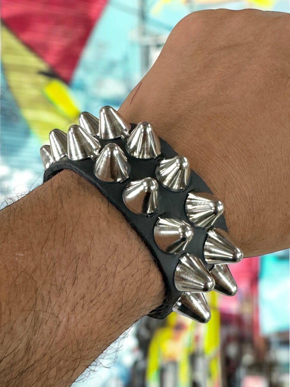 UK77 Conehead Stud Gothic Punk Deathrock Thrash Metal Leather Cuff Bracelet