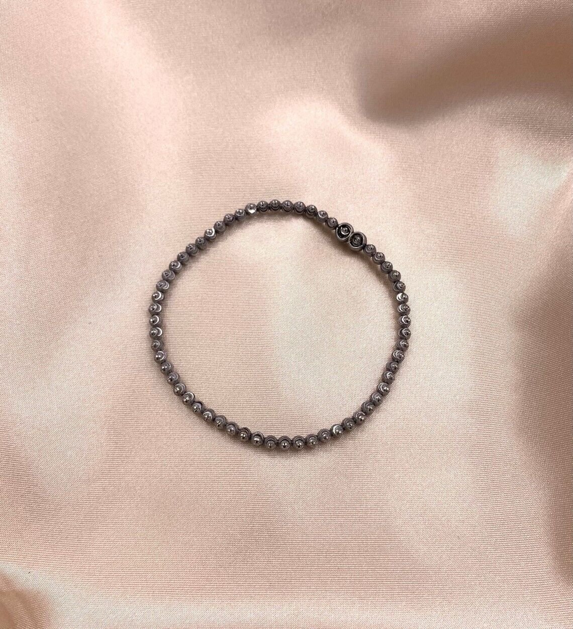 Black Rhodium Plated 925 Sterling Silver 3mm Moon-Cut Bead Link Stretch Bracelet