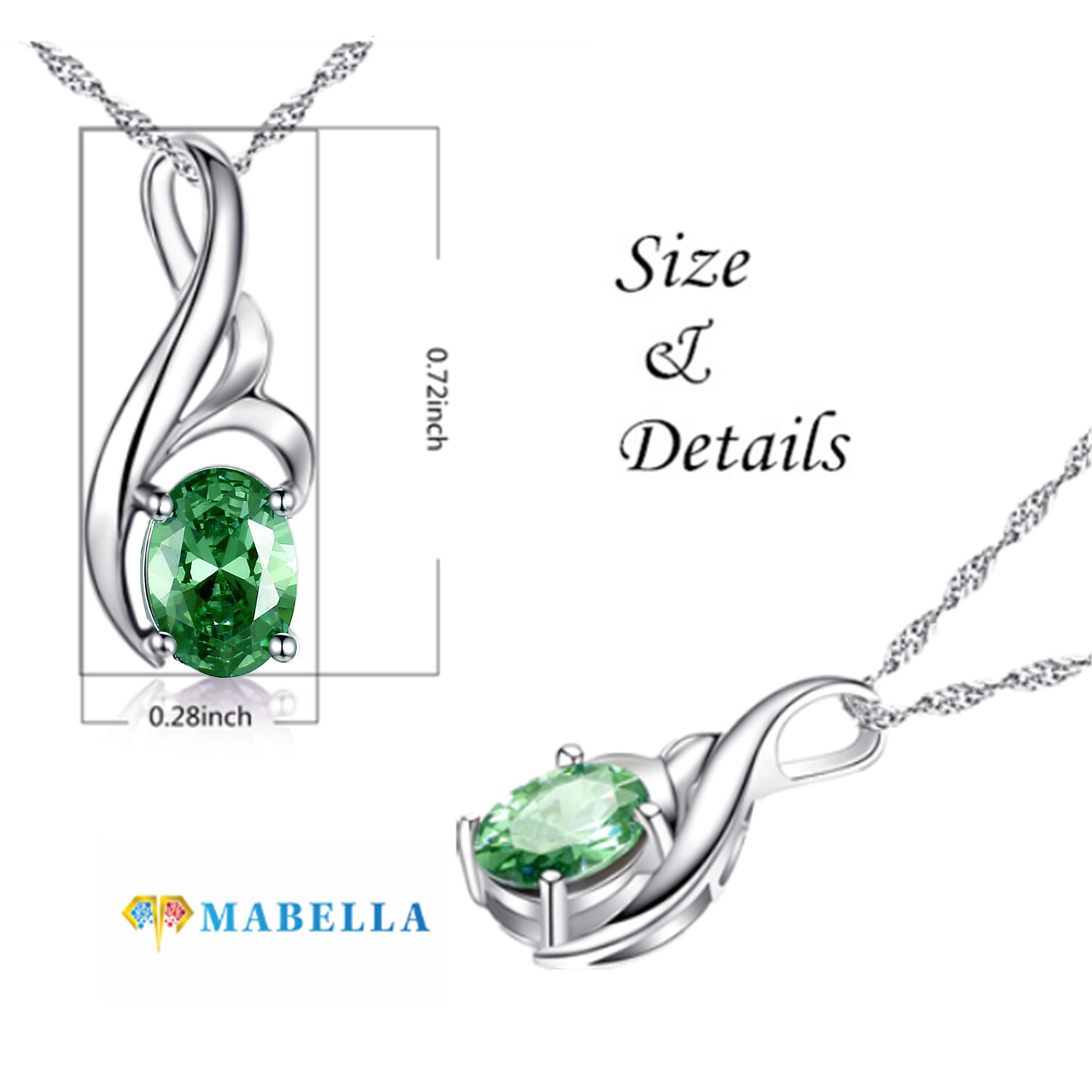 Real 925 Sterling Silver Created Emerald Pendant Necklace Jewelry Gift for Her