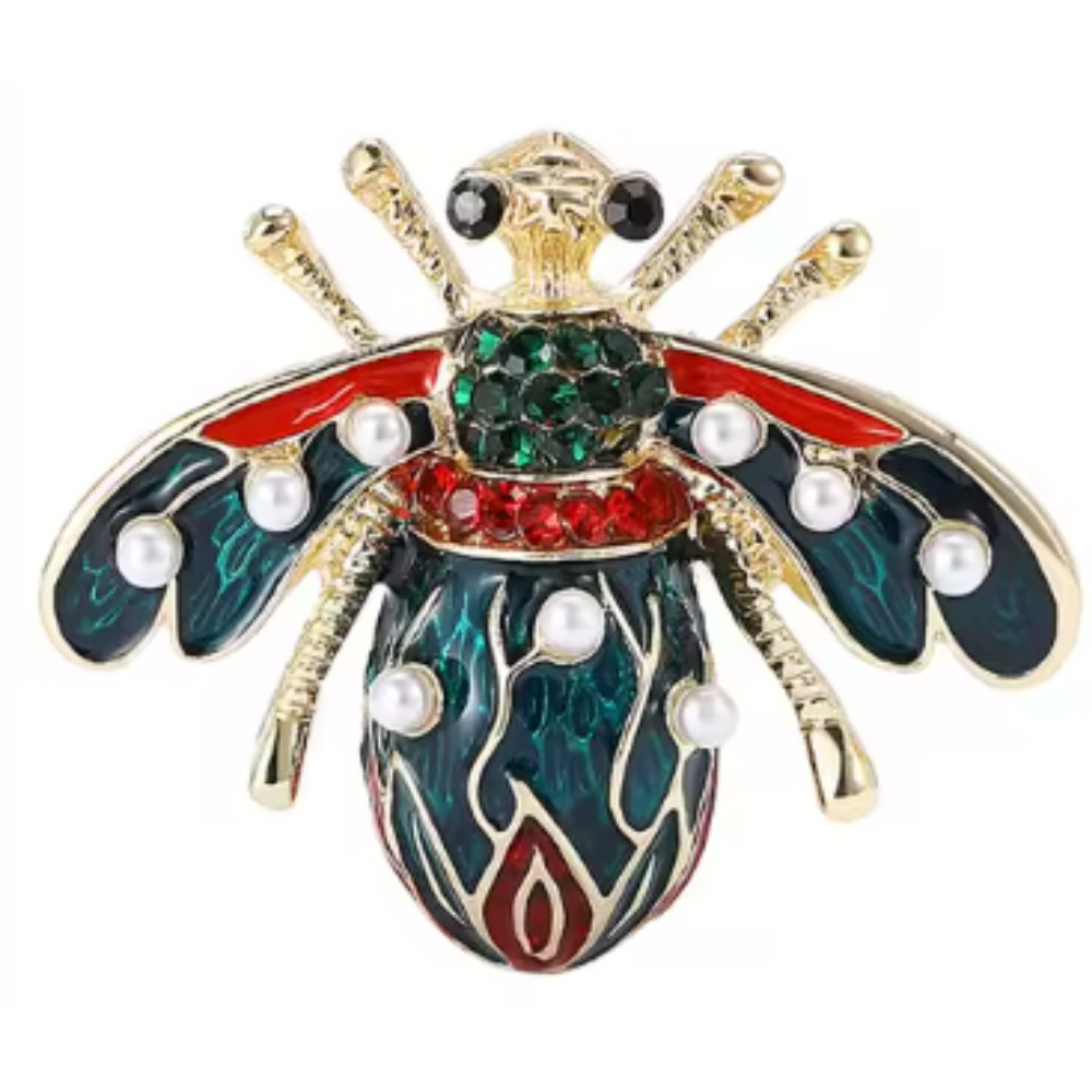 Cute Enamel Bee Brooch Pin –Rhinestone Pearl Insect Jewelry, Unisex Summer Gift