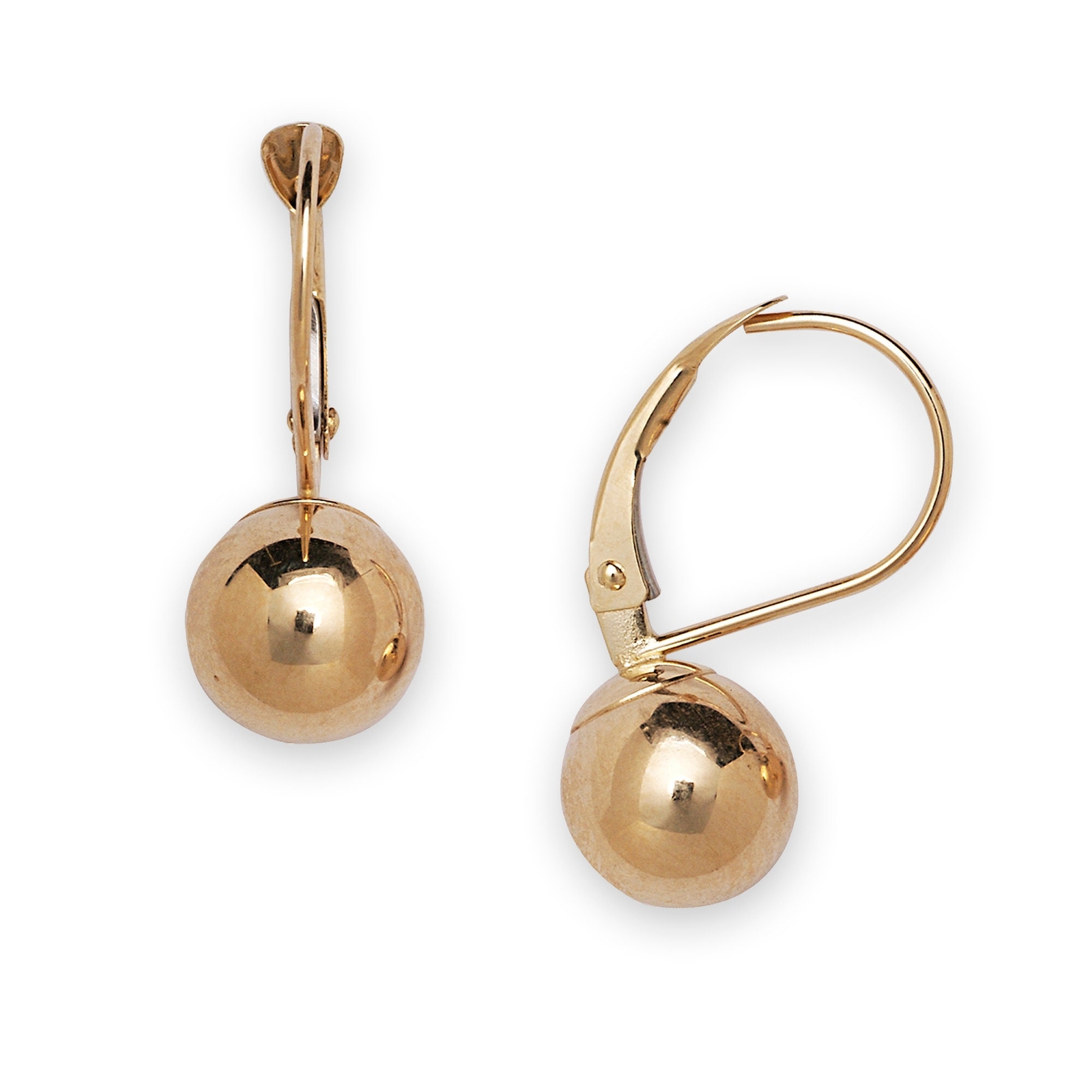 14k Yellow Gold or White Gold Shiny Ball Leverback Earrings | 4mm-10mm