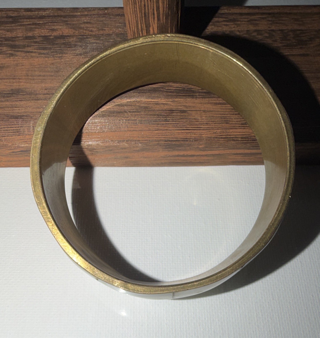 Mother of Pearl Shell Inlay Wide White Bangle Bracelet with Gold-Tone Interior