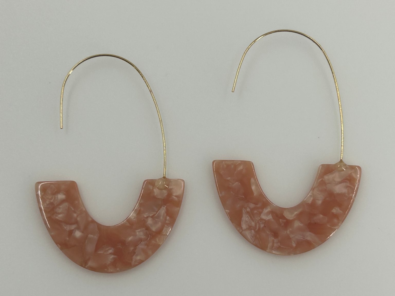 Pink Resin Hoop Earrings 1.75 Inch Gold Tone Wire Lightweight