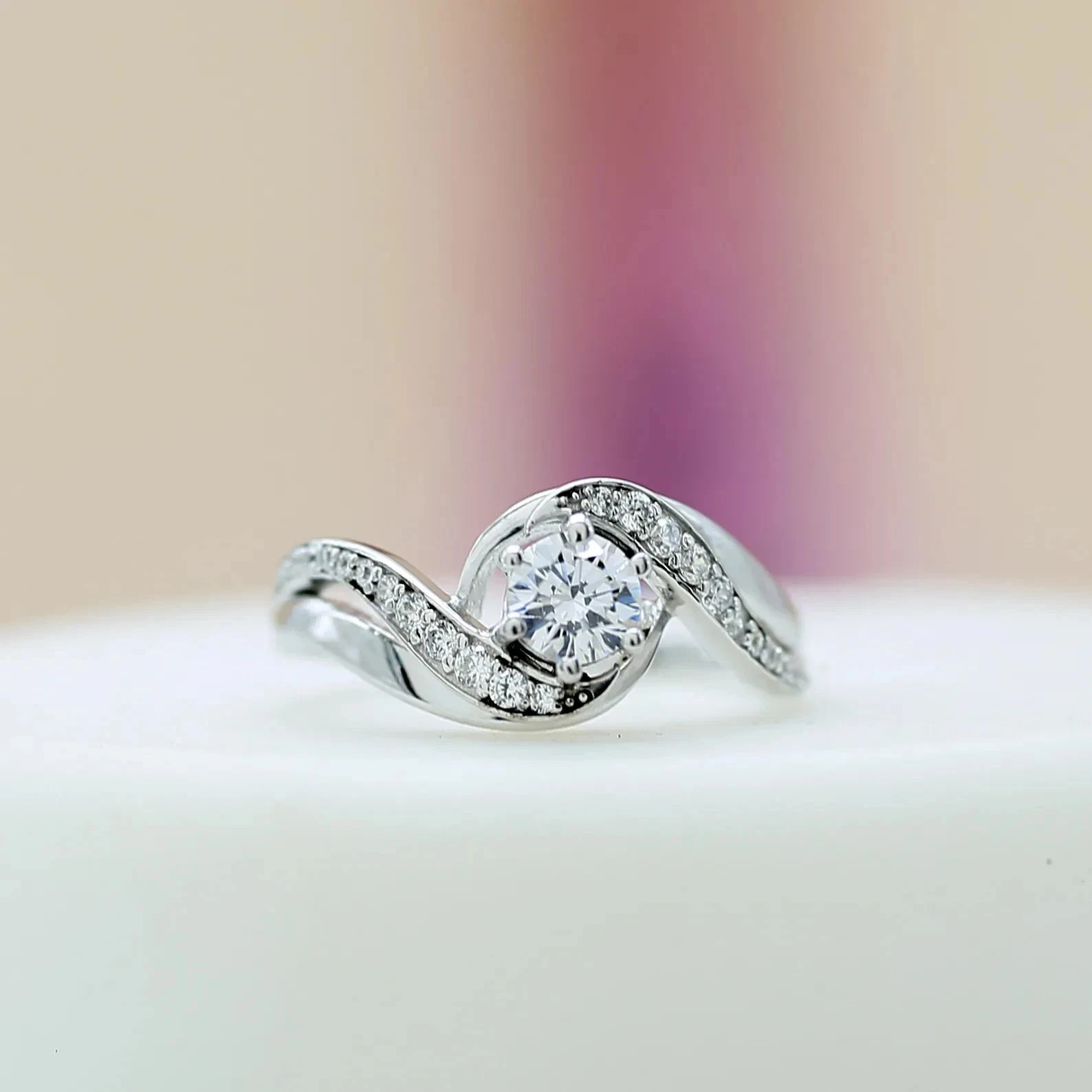2.26 Ct Round Simulated Diamond Bypass Style Promise Ring 14k White Gold Plated
