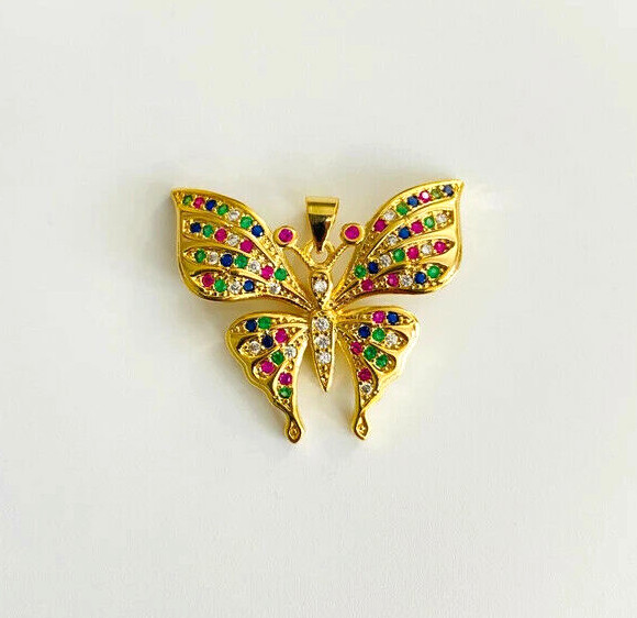 18K Gold Filled Butterfly Multicolor Cz /18K Dije de Mariposa Bano de Oro- P140