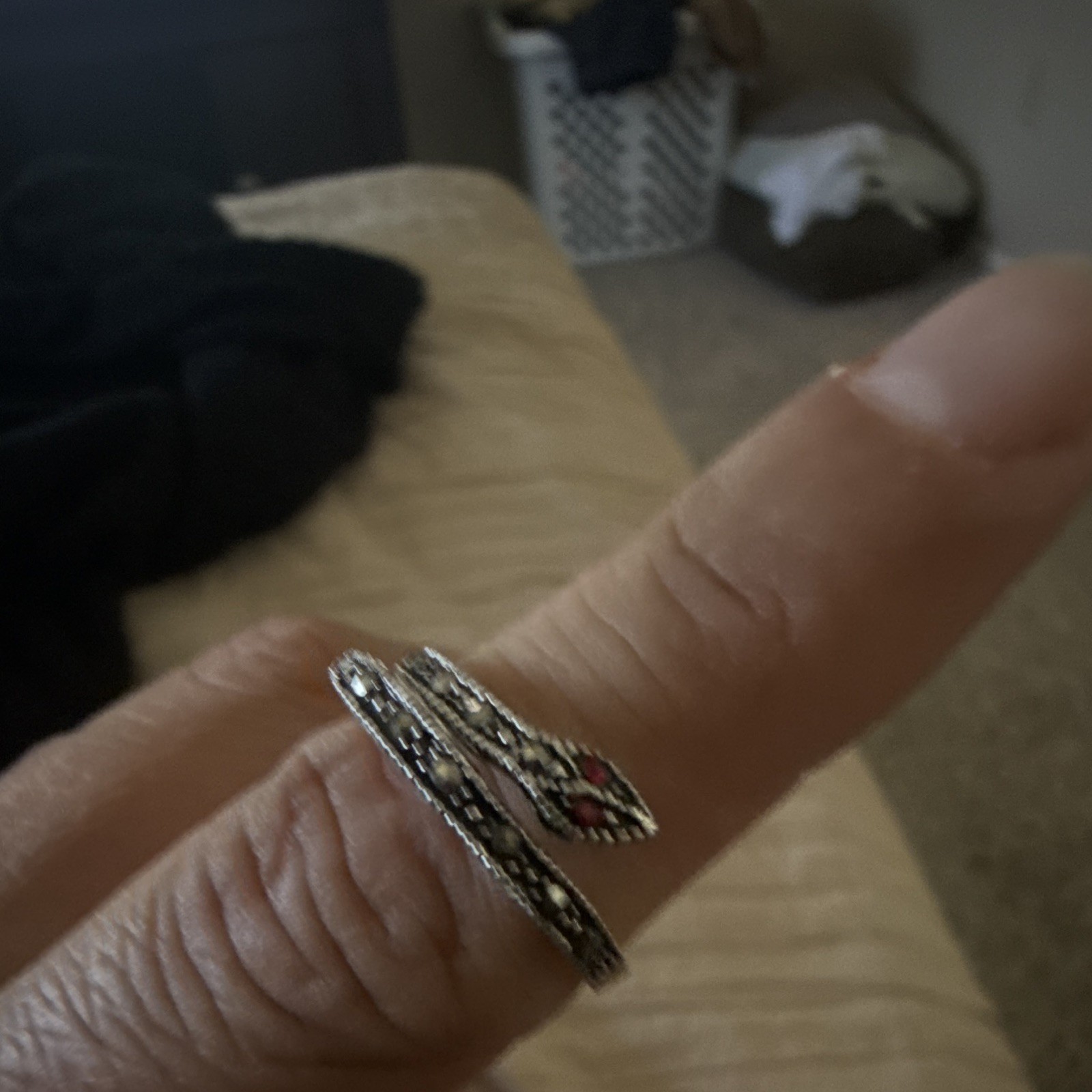 Silver Tone Snake Wrap Band Ring, Adjustable Sizable, Metal 3mm, Size 7
