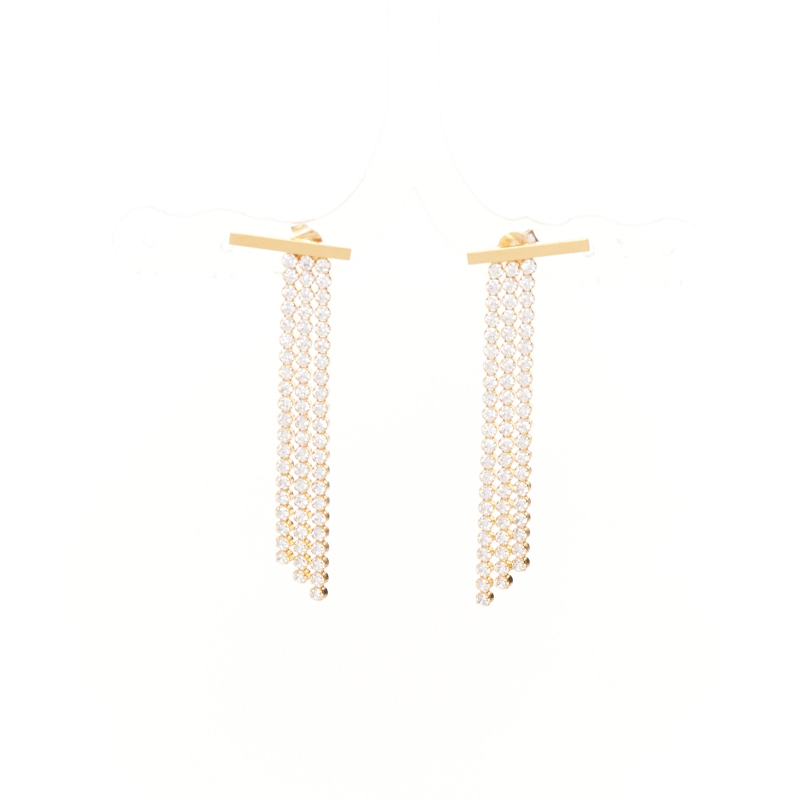 CELINE 2018 Phoebe Philo Edwige gold brass bar crystal pave fringe earrings Pair