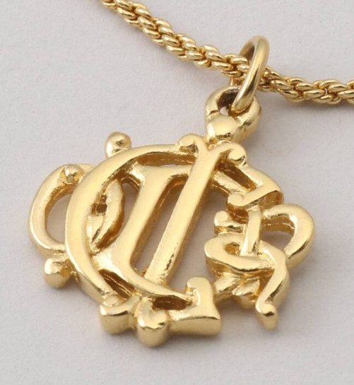 Christian Dior Gold Tone Chain Necklace round logo from japan Authentic
