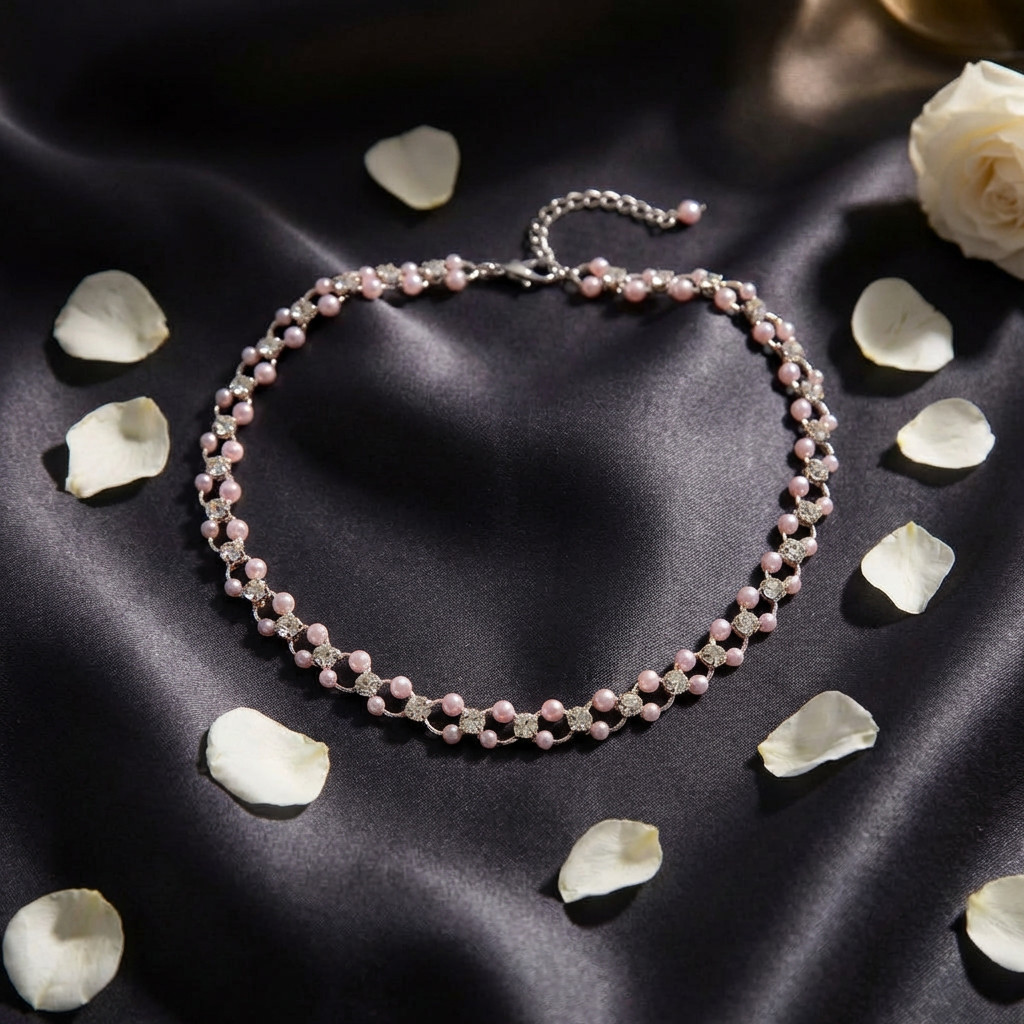 Silver-Tone Pearl Crystal Choker Necklace Women Bridal Elegant Wedding Gift