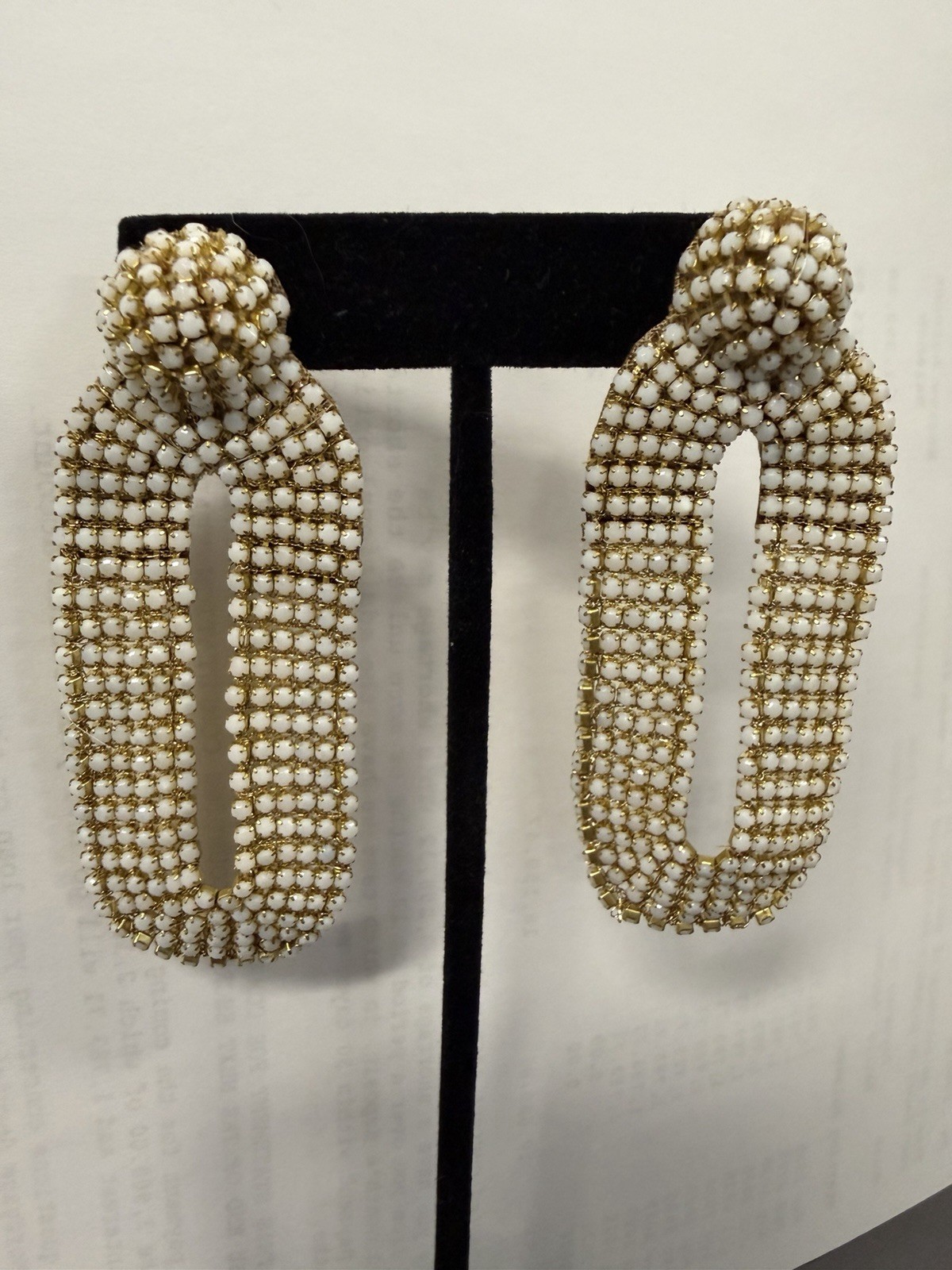 New Deepa Gurnani White And Gold Drop Earrings Anthropologie Bianca Post MSRP 80