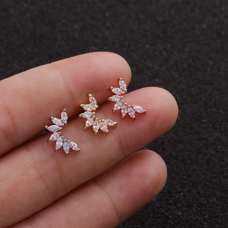 Right ear Beautiful Gold Silver Rose Cartilage Helix Conch Earring Minimalist