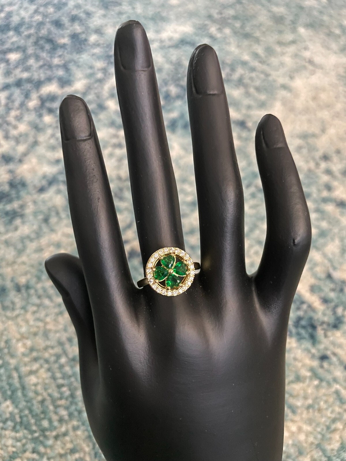 Four Leaf Clover Adjustable Opening Fidget Ring Anxiety Crystal *Spinning Ring*