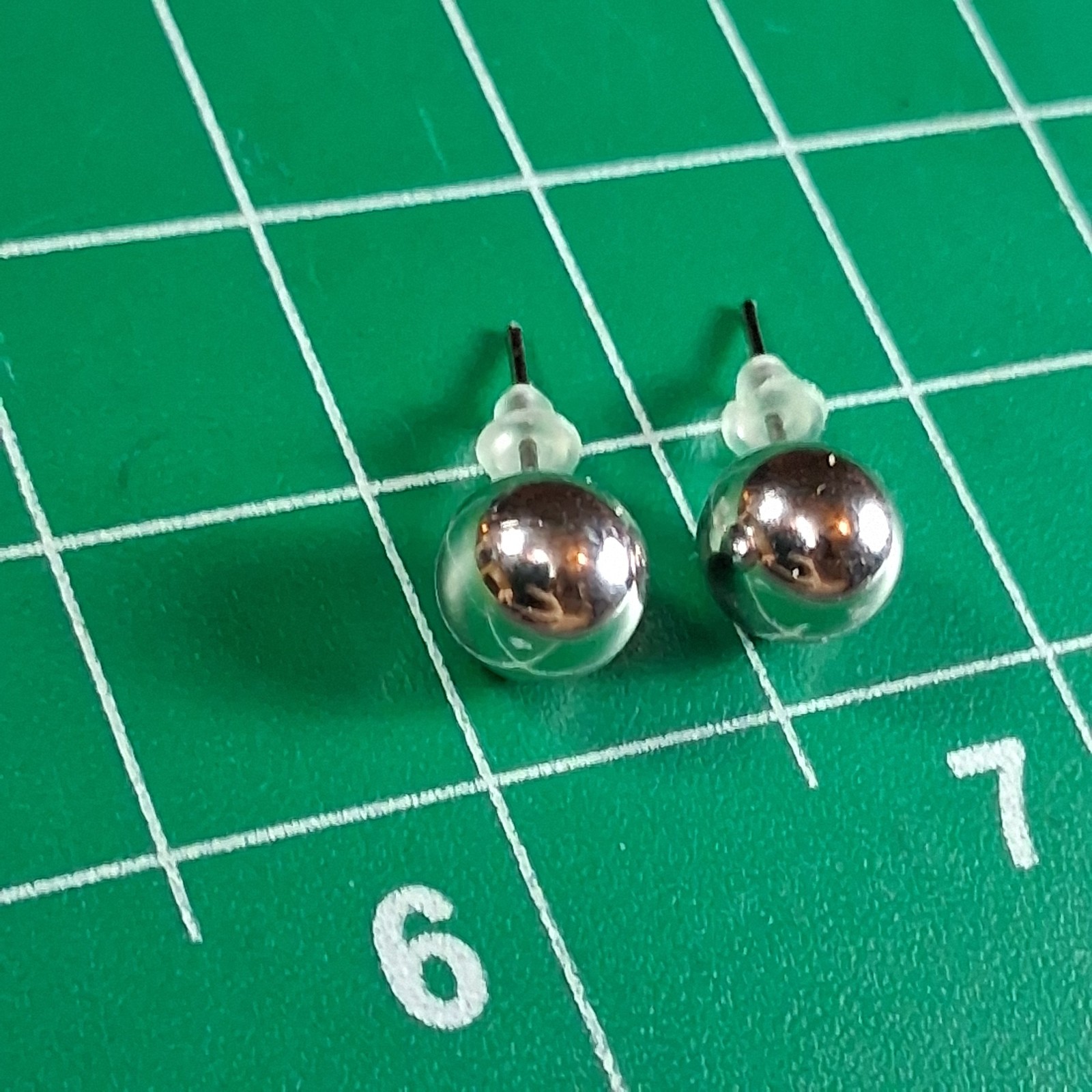 Polished Silver Tone Round Bead Stud Earrings