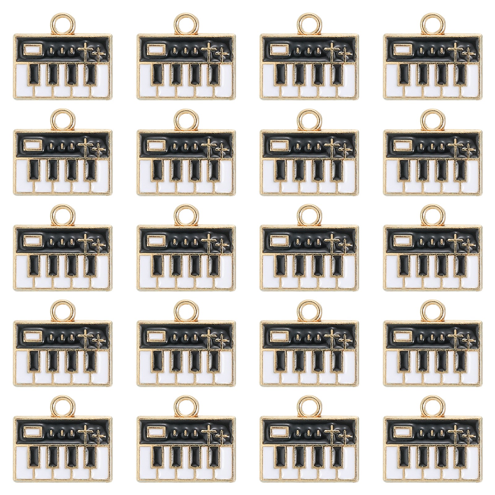 20Pcs Enamel Music Charm, 13 x 15mm Alloy Musical Piano Charm, Black
