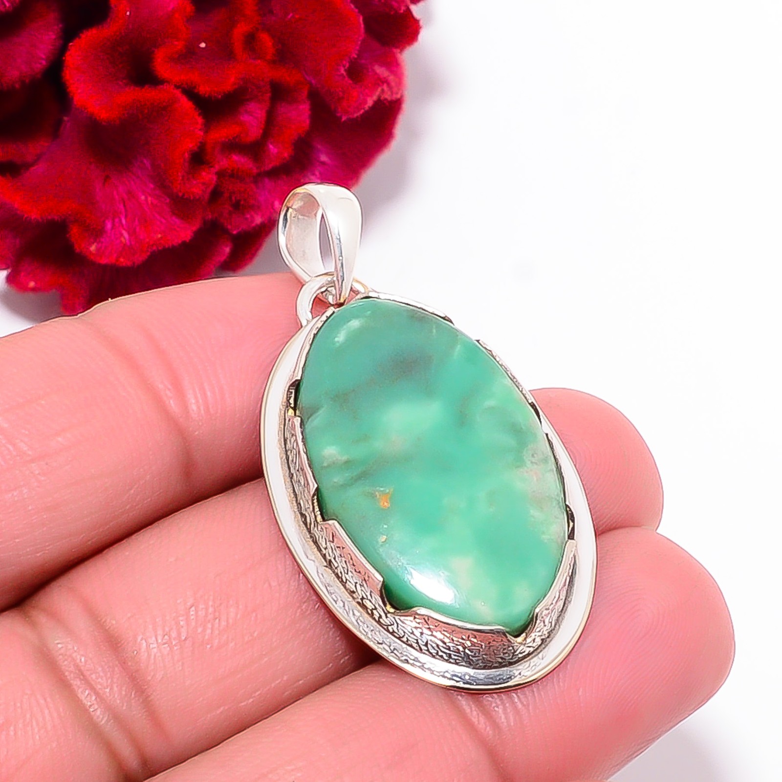 Variscite – Green Turquoise Gemstone 925 Sterling Silver Pendant 1.76″ P102058