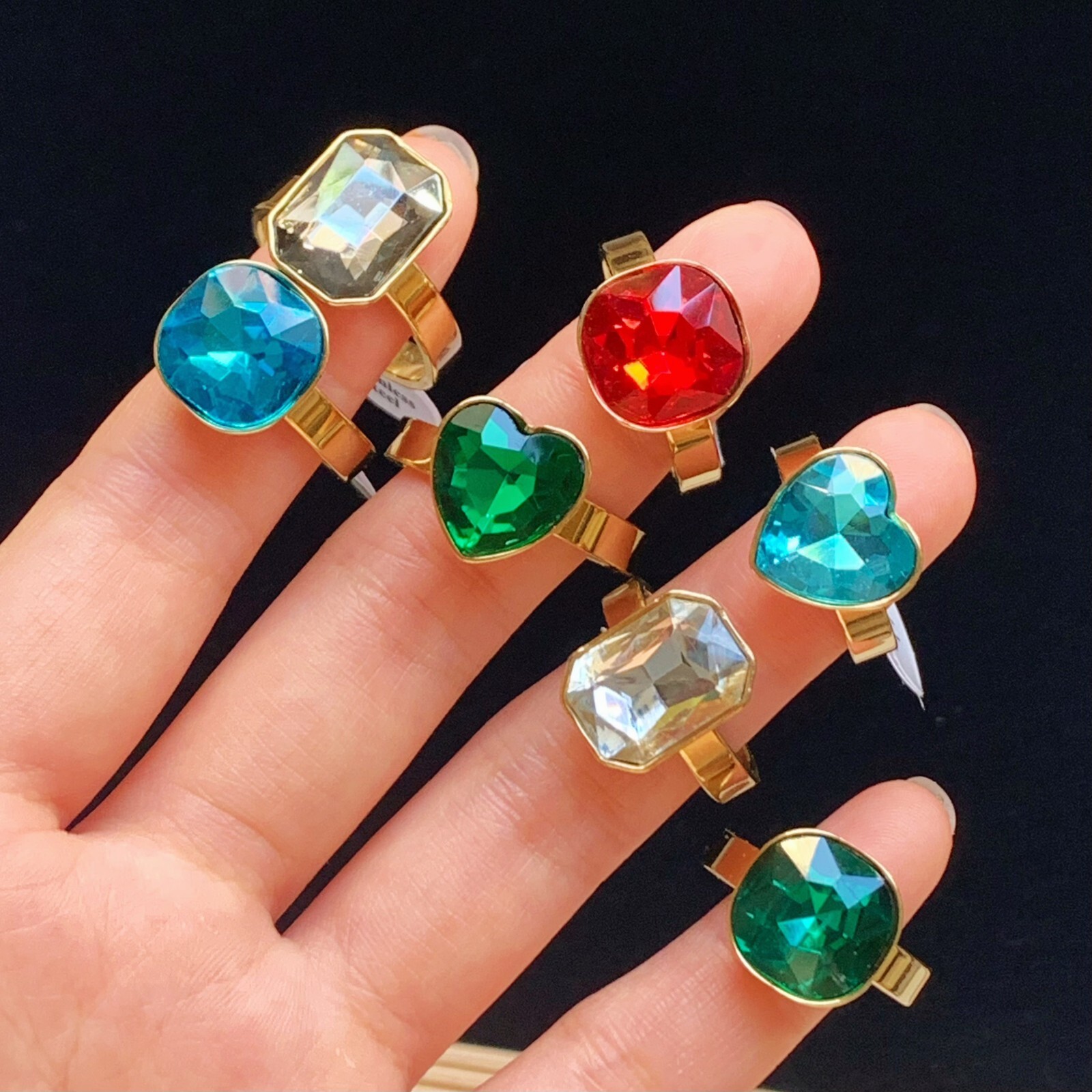30pcs Colorful Crystal Zircon Wedding Rings Mix Women Gold Plated Party Jewelry