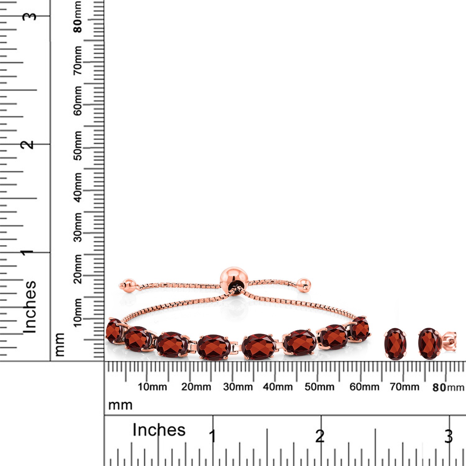 Gemstone Birthstone Bolo Bracelet & Stud Earrings Jewelry Set For Women | 925