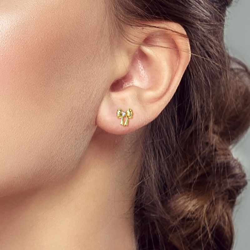 MULA 1 Piece 925 Sterling Silver Golden Single Stud Earrings CZ Women Jewelry