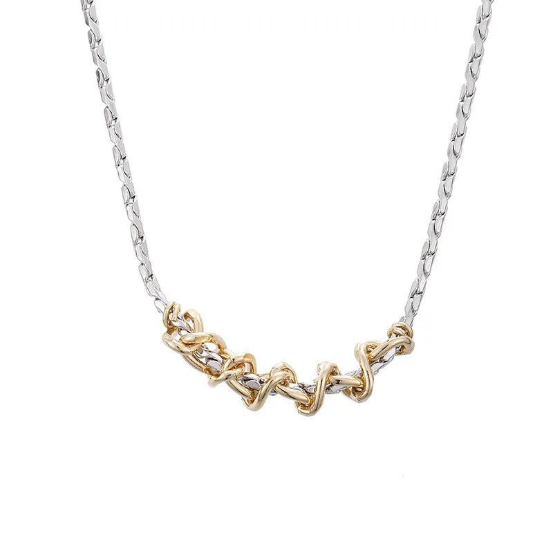 Silver Gold Tone Interwoven Necklace Punk Fashion Statement Jewelry for Wom