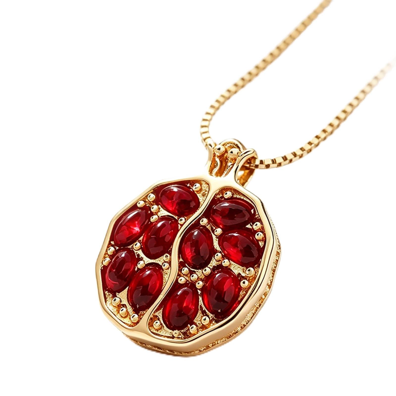 Pomegranate Necklace for , Red Crystal Pomegranate Stone Necklace, Gold Fruit…