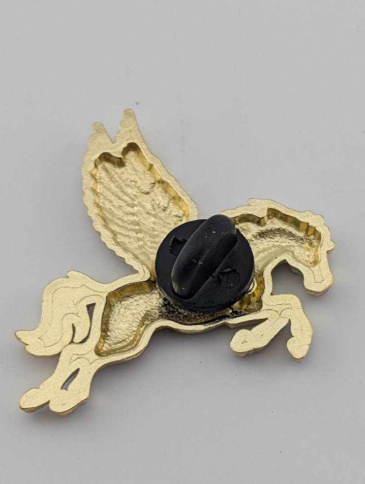 LITTLE BLACK PEGASUS LAPEL PIN metal enamel flying horse brooch unicorn R1