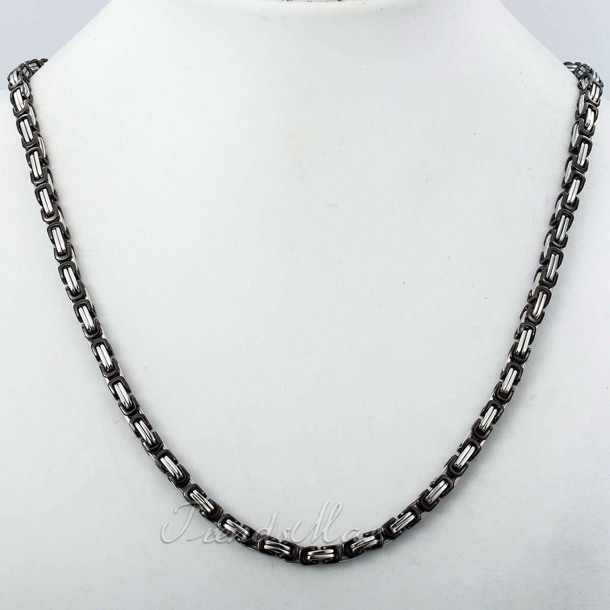 Men’s Black&Silver Stainless Steel Byzantine Box Chain Necklace Jewelry 18″-30″