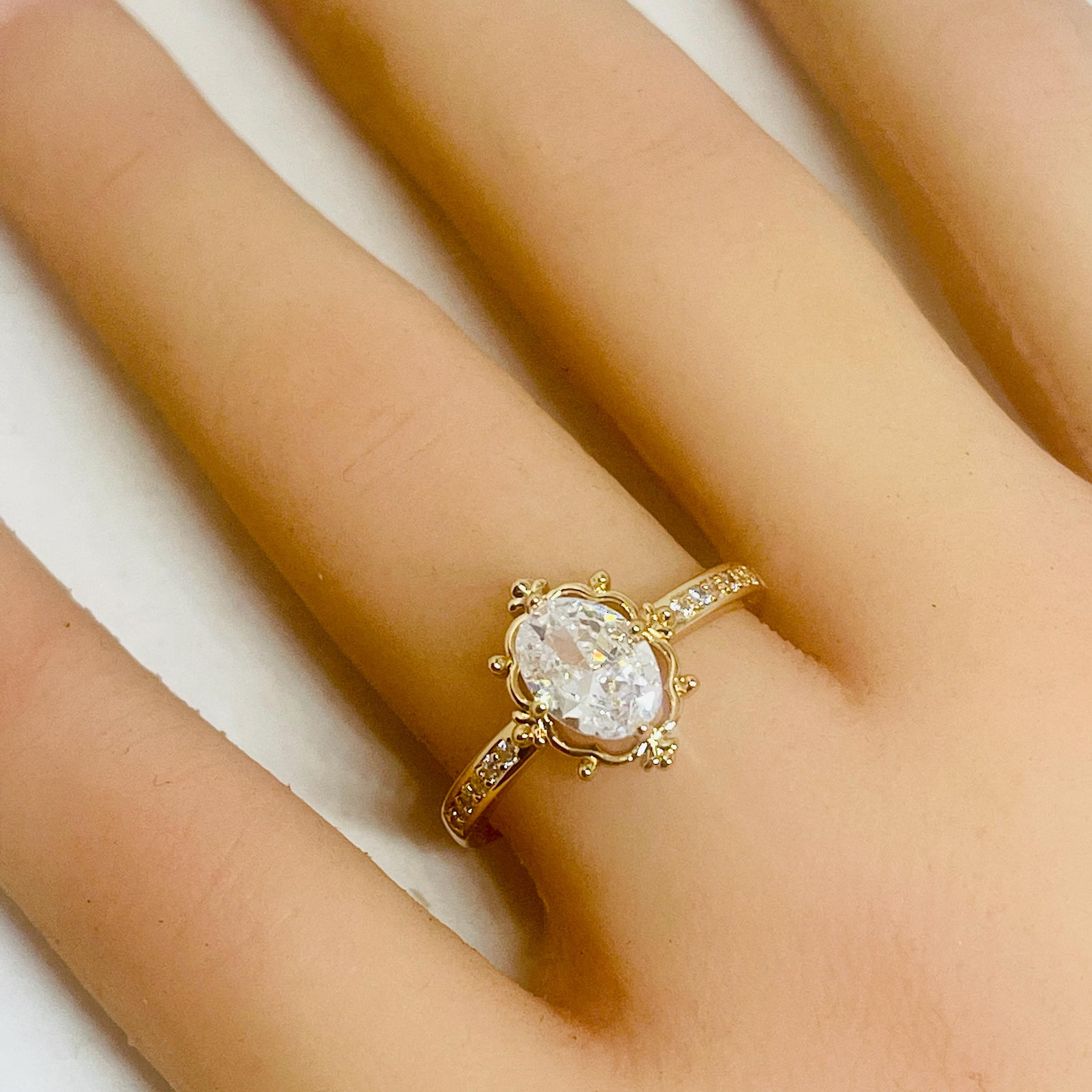 5 Ct Oval Cut Simulated Diamond Engagement Band Ring 14k Yellow Gold Plated