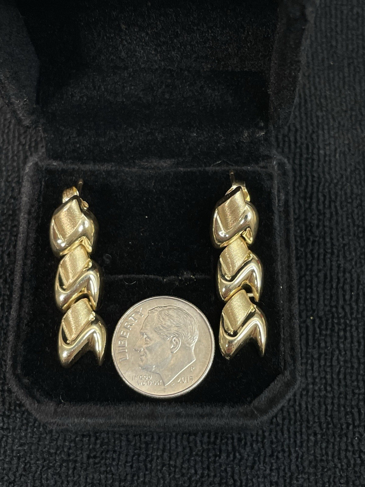 14k yellow gold Chevron Link Dangle Drop Earrings Hook Closure No Stone