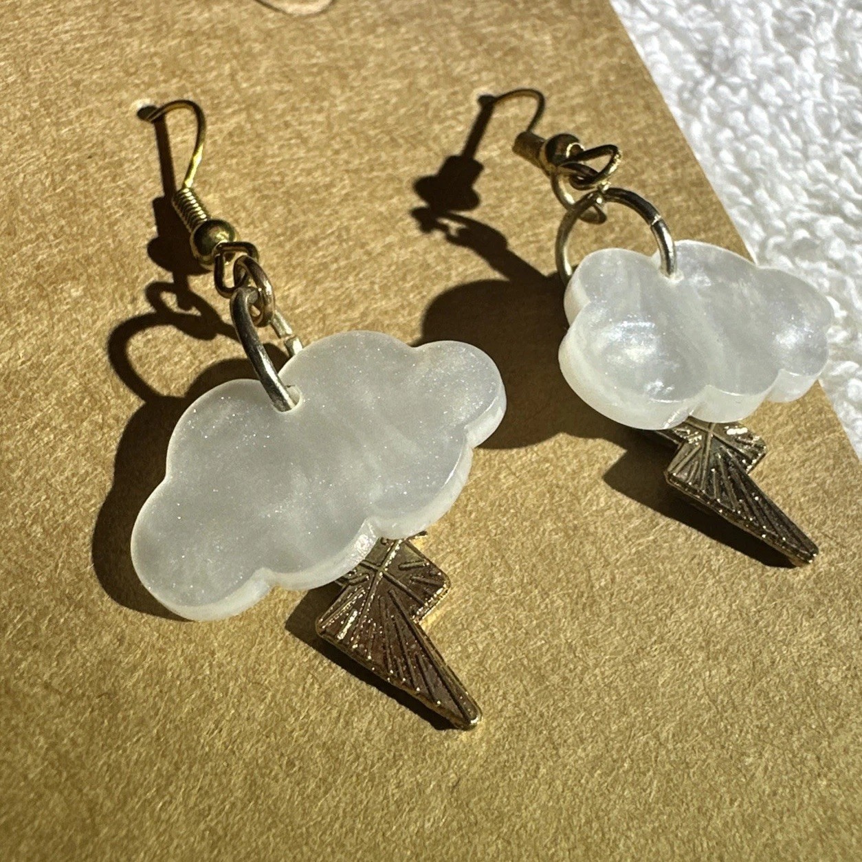 White Cloud Charm & Yellow Lightning Bolt w/Gold Toned Hook Homemade in USA NEW