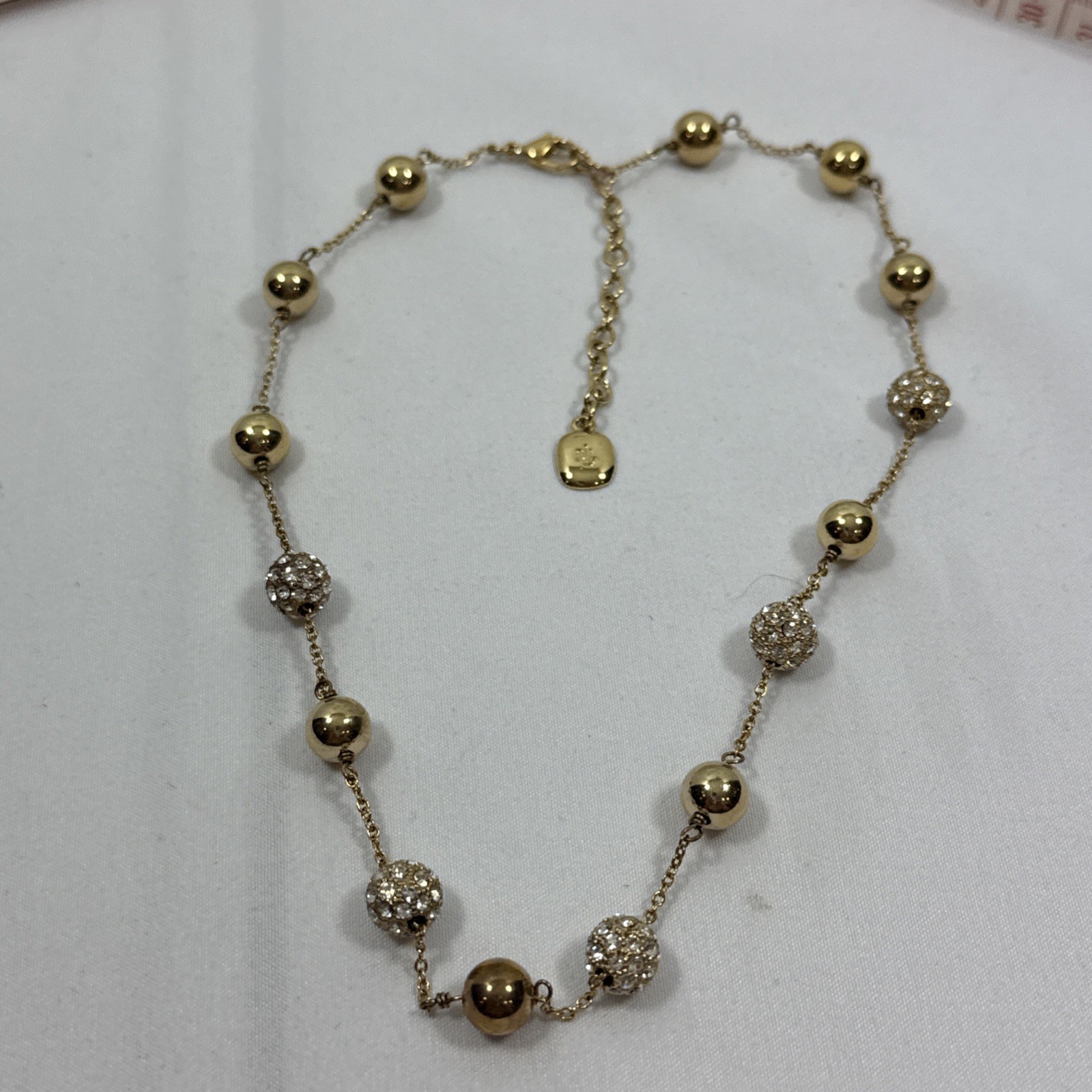 Lauren Ralph Lauren Gold Ball And Crystal Ball 16” Necklace W/ 2” Extender