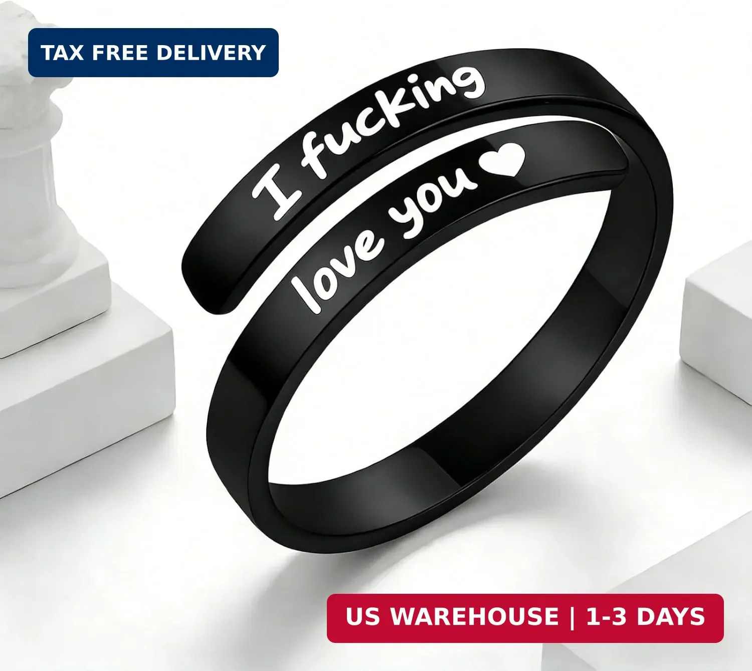 I Fcking Love You Ring, Stainless Steel Engraved Inspirational Words Heart Open
